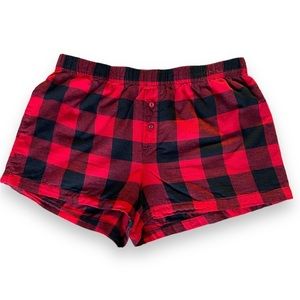 Stars Above Buffalo Plaid Flannel Pajama Lounge Shorts red & black elastic waist